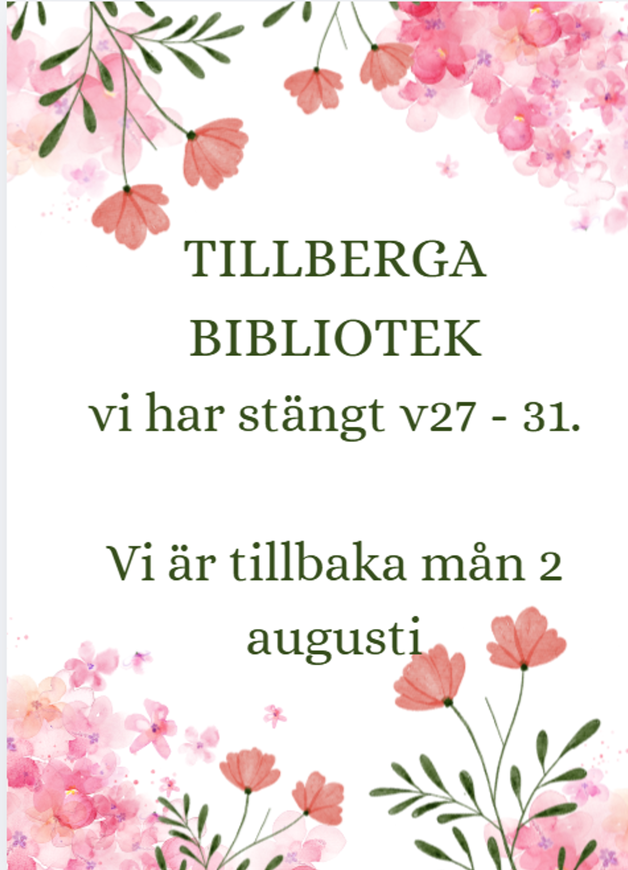 Biblioteket håller stängt under sommaren!